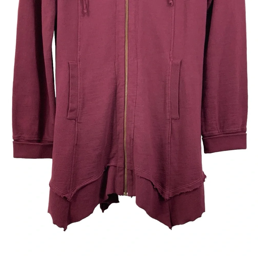 XCVI Size Medium Zip Up Hoodie V-Neck Maroon Burgundy French Terry Sweatshirt F8 - Picture 4 of 10